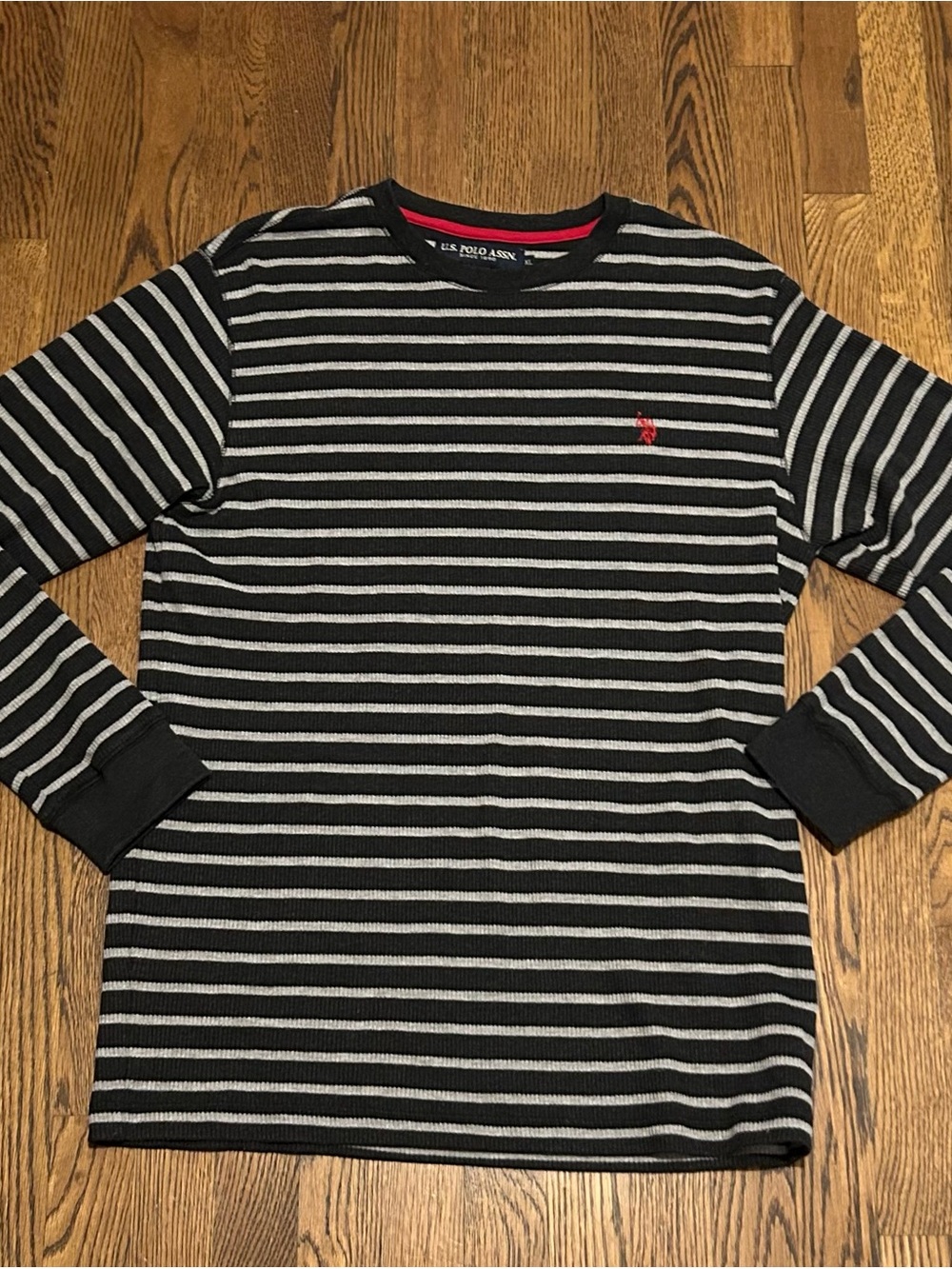 U.S. Polo Assn. Black & Gray Striped Long Sleeve Tee with Red Logo